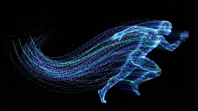 Abstract speed technology motion digital energy neon light runner futuristic Dynamic abstract speed technology motion digital energy neon light runner futuristic figure racing forward black