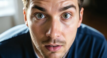 Man looking directly at the camera with a surprised expression.
