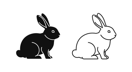 Obraz premium Two rabbits sitting, one black and one white, vector illustration, black and white Vector