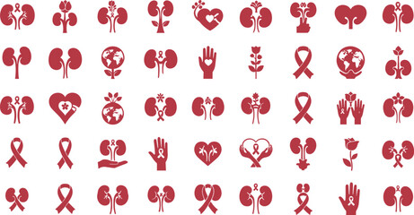 Kidney awareness symbols and icons for health and medical use