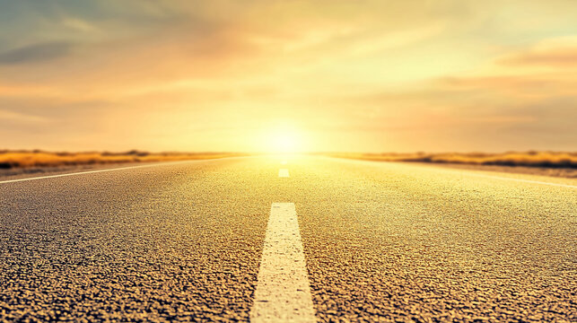 Travel background with road leading to sunrise, cope space.
