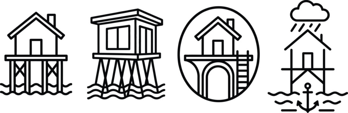 House on stilts icon for flood resistance concept