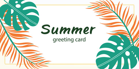 Tropical leaves frame design with exotic monstera and palm fronds for summer greeting © AL