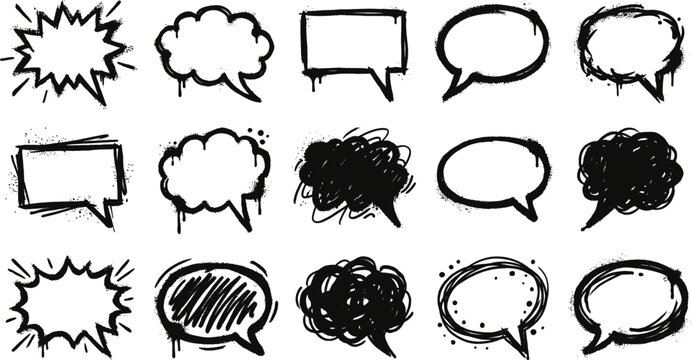 Graffiti speech bubble icons hand drawn vector set