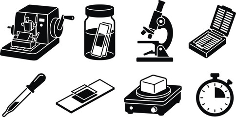 Histology slide preparation laboratory icons for medical science