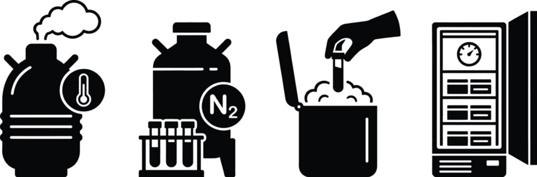 Cryogenic storage icons for liquid nitrogen gas containers