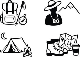 Obraz premium Travel icons minimalist solo adventure doodle vector set