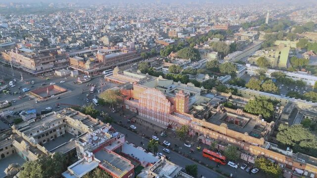 Aerial shot of Hawa Mahal in Jaipur, Rajasthan, India