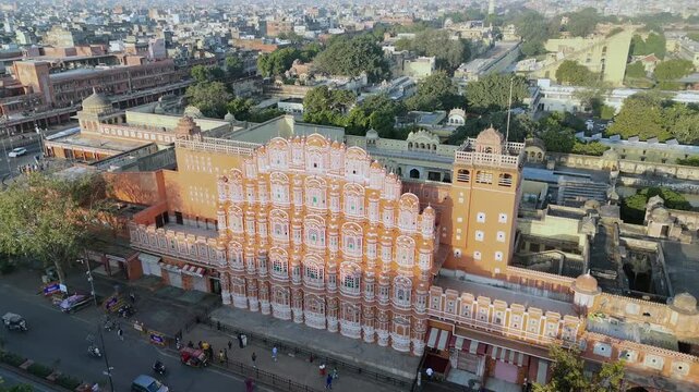 Aerial shot of Hawa Mahal in Jaipur, Rajasthan, India