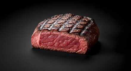 Naklejka premium Grilled Steak with Charred Crust on Black.