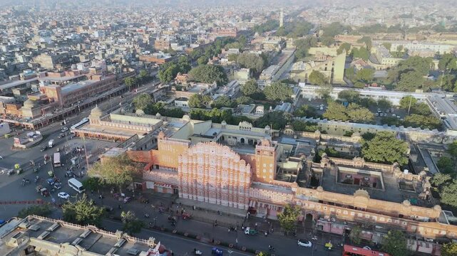 Aerial shot of Hawa Mahal in Jaipur, Rajasthan, India