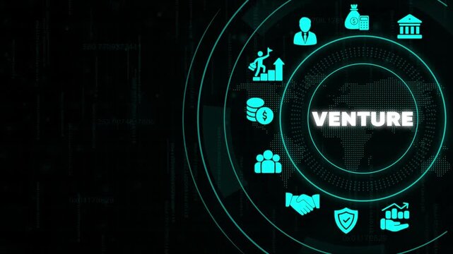 Venture Capital Investment Business Concept with and Symbols on Dark Background with Binary Code finance