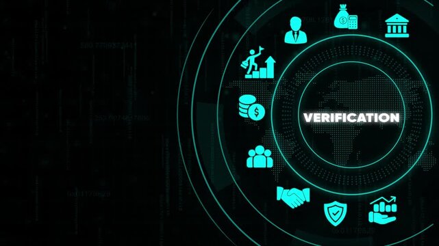 Verification Concept with Financial and Security on Dark Background with Binary Code financial verification