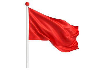 Red flag waving on white flagpole isolated transparent background national symbol patriotism pride celebration