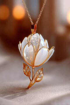 Gold flower pendant made with opal stone shows intricate design and detail for jewelry lovers