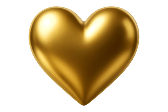Shiny metallic gold heart shape isolated on transparent background for love romance valentine luxury celebration