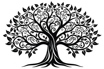 Obraz premium artistic tree silhouette line art vector illustration with a white background