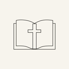 Obraz premium Open Bible Cross Minimalist Christian Poster, Scripture Faith Religious Wall Art Neutral Illustration