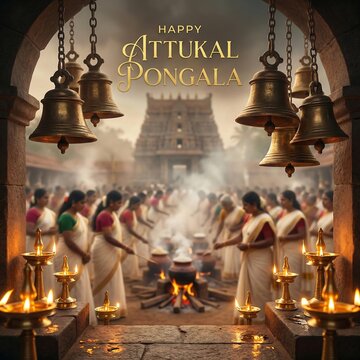 Vibrant celebration of attukal pongala festival with devotees and traditional elements
