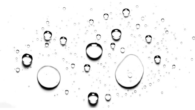 Transparent water drops, realistic rain droplets on surface, freshness, purity