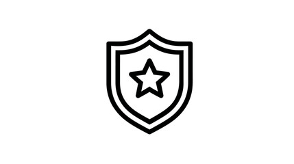 Fototapeta premium A black and white emblem of a shield containing a five-pointed star icon. Simple and minimalistic