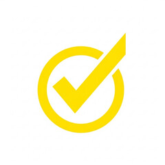 Bright yellow checkmark icon on a white circular background indicating approval or success isolated on white background, Vector © Ai_Images