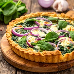 Babyspinat auf rustikalem Flammkuchen