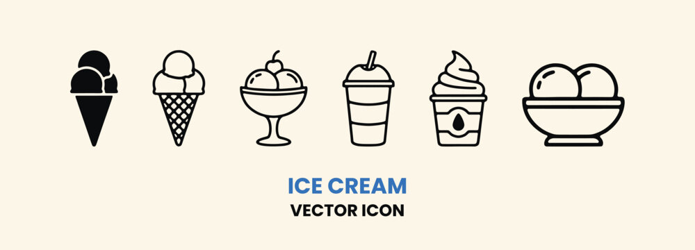 Delicious Variety of Ice Cream Desserts Vector Icons Collection.
