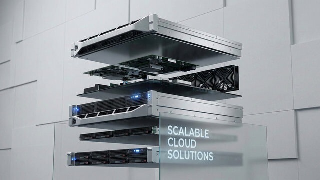 Stacked Server Units Displaying Modular Scalable Cloud Infrastructure System