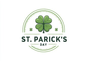 Green Shamrock St. Patricks Day Logo with Four Leaf Clover