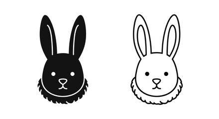 Fototapeta premium Two cute black and white bunny rabbit head illustration design vector art Vector