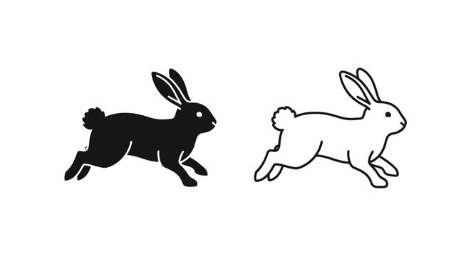 Black and white rabbit running in the field illustration vector design Vector