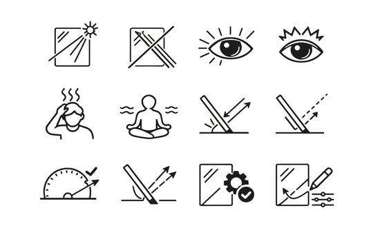 Simple glare image strain icon direct awareness generation reflection vector calm harsh