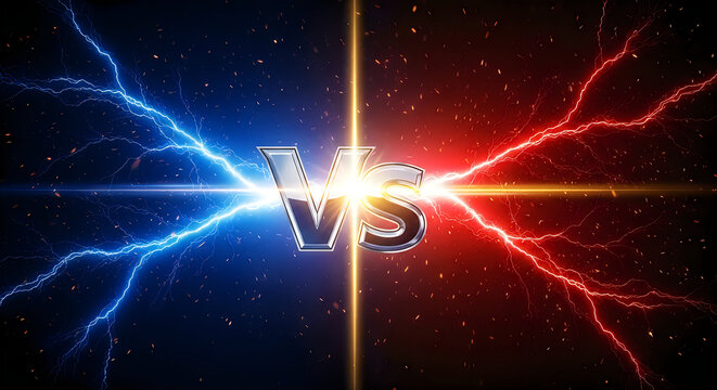 Dramatic Vs. Symbol with Red and Blue Lightning Strikes