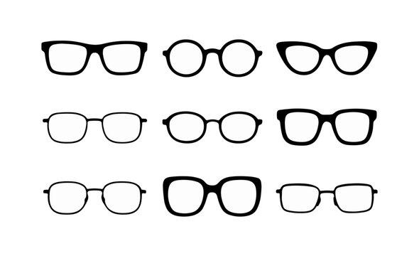 Silhouette collection of modern and retro eyeglass frames in black