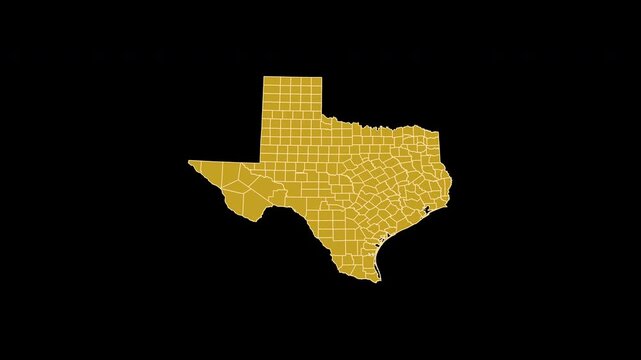Texas USA Gold Map 3D Animation Alpha Channel Transparent Background 4K UHD ProRes 60fps