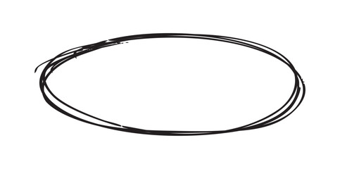 Hand-drawn minimalist sketchy oval circle vector illustration, black ink ring for highlighting and emphasis
