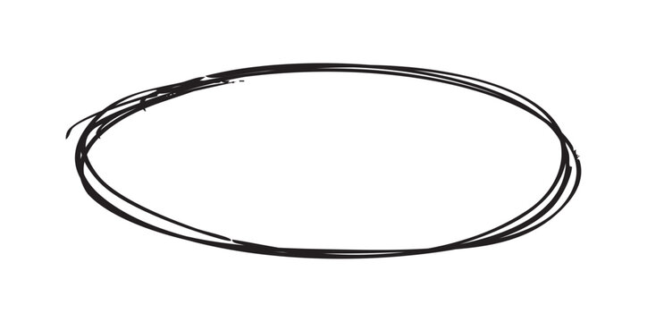 Hand-drawn minimalist sketchy oval circle vector illustration, black ink ring for highlighting and emphasis
