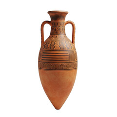 Ancient greek terracotta amphora with intricate designs and handles. isolated on transparent background