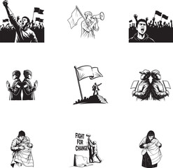 Protestors with flags, demonstration, activism, social movement vector