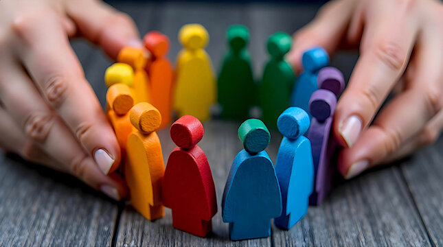protecting the team: hands form a circle around colored figures