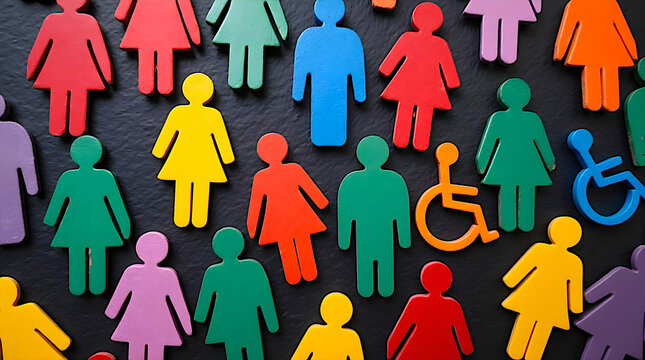 diversity and inclusion: colorful figures of people on dark background