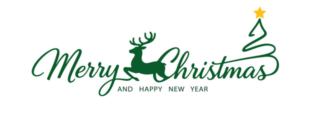 Merry Christmas and Happy New Year logo design with solid reindeer  silhouette, for your brand during the festive season. © AFRAN STUDIO