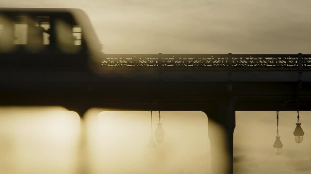Metro passing by on Paris Bir Hakeim Bridge