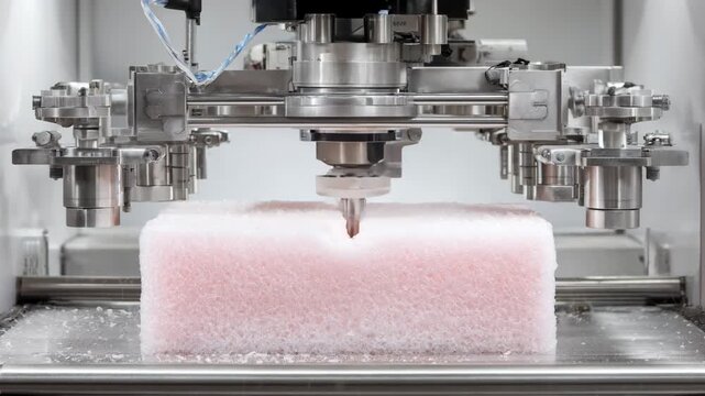 View of an automated foaminplace setup dispensing polyurethane foam demonstrating precision and protective cushioning in custom packaging solutions.