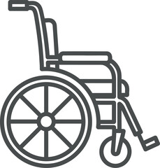 Line drawing of a standard wheelchair with large rear wheels and footrests