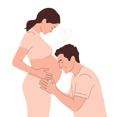 Obraz premium A loving couple expecting a baby, with the man tenderly touching the pregnant woman's belly