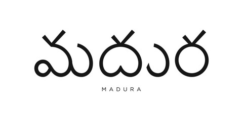 Fototapeta premium Madura in the India emblem. The design features a geometric style, vector illustration with bold typography in a modern font. The graphic slogan lettering.