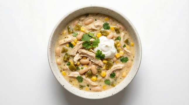 Creamy White Chicken Chili with Beans, Corn and Sour Cream