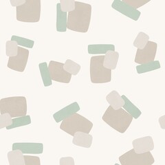 Abstract Organic Shape Seamless Pattern in Sage Green and Neutral Beige, Modern Boho Minimal Background © SoftBalanceStudio